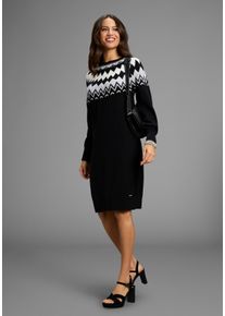 Strickkleid Laura Scott, Damen, Gr. 34, N-Gr, schwarz, grau, Strick, Obermaterial: 50% Viskose, 28% Polyester, 22% Polyamid, Jacquardmuster, gemustert, mehrfarbig, figurumspielend mini, Rundhals, Raglan&auml;rmel, Kleider Strickkleid, mit kuscheligem Norwegermuster - NEUE KOLLEKTION