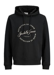 Jack & Jones PlusSize Kapuzensweatshirt "JJGRAYSON SWEAT HOOD PLS", Herren, Gr. 6XL, schwarz, angeraute Sweatware, Obermaterial: 60% Polyester, 40% Baumwolle, JACK & JONES PLUSSIZE, bedruckt, regular fit, Rippb&uuml;ndchen, Sweatshirts Kapuzensweatshirt