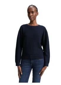 V-Ausschnitt-Pullover Tom Tailor Denim, Damen, Gr. L (40), blau (sky captain blau), Strick, Obermaterial: 100% Baumwolle, unifarben, relaxed fit taillenbedeckt, Rundhals, Rippb&uuml;ndchen, Pullover V-Ausschnitt-Pullover, mit Rippb&uuml;ndchen