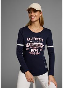 Langarmshirt Kangaroos, Damen, Gr. 36/38, blau (marine), Rippware, Obermaterial: 100% Baumwolle, bedruckt, sehr figurbetont h&uuml;ftbedeckend, Rundhals, Shirts Langarmshirt, Langarm, sehr figurbetont, bedruckt und mit Stickerei, Topseller