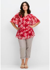 Longbluse sheego, Damen, Gr. 42, rot (erdbeere, gemustert), 100% Polyester, gebl&uuml;mt, gemustert, Rundhals, Blusen Longbluse