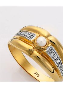 Fingerring Lady Gr. 20, gold (gelbgold 375), Fingerringe, Damen, 20, Gold Metall Perlen, Gold, Metall, Perlen, Fingerring