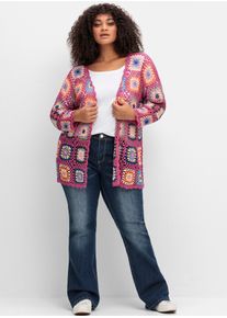 Cardigan sheego by Joe Browns, Damen, Gr. 48/50, pink, 100% Polyacryl, gemustert, mehrfarbig, Strickjacken Cardigan