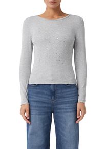 comma, Longsleeve, Damen, Gr. 44, grau melange, Single Jersey, Obermaterial: 95% Viskose, 5% Elasthan, COMMA CASUAL IDENTITY, meliert, normal h&uuml;ftbedeckend, Rundhals, Shirts Longsleeve, mit Glitzersteinen und aus Viskose
