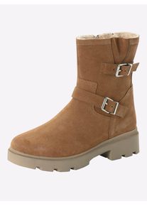 Stiefelette sheego, Damen, Gr. 43, XXL-Schaft, camel, Leder, Veloursleder, Schuhe Stiefelette