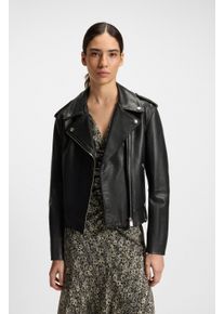 Lederjacke BOSS Orange "Sandy Premium Damenmode", Damen, Gr. 46, schwarz (schwarz 001), Obermaterial: 100% B&uuml;ffelleder, unifarben, Jacken Lederjacke, mit genarbter Struktur