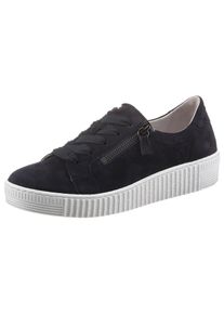 Plateausneaker Gabor, Damen, Gr. 38, blau (dunkelblau), Ziegenveloursleder, unifarben, Schuhe Plateausneaker, mit zwei Rei&szlig;verschl&uuml;ssen, Freizeitschuh, Halbschuh, Schn&uuml;rschuh, Topseller
