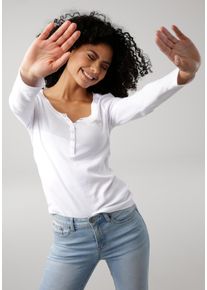 Langarmshirt Kangaroos, Damen, Gr. 36/38, wei&szlig;, Rippware, Obermaterial: 100% Baumwolle, bedruckt, kontrastfarbene Details, unifarben, Basic, figurbetont h&uuml;ftlang, krempelbar, Shirts Langarmshirt, krempelbare &Auml;rmel, figurbetonter Schnitt, mit Logodruck, Topseller