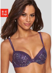 Push-up-BH Lascana "Mirabel", Damen, Gr. 85, Cup D, pflaume, bunt, Spitze, Obermaterial: 83% Polyamid, 9% Polyester, 8% Elasthan, BHs Push-up-BH, mit zarter, blumiger Stickereispitze, sexy Dessous