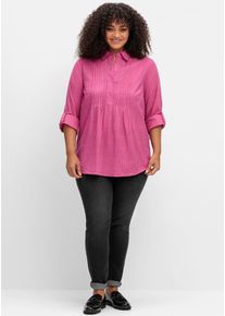 Langarmbluse sheego by Joe Browns, Damen, Gr. 44, rosa (fuchsia), 100% Baumwolle, unifarben, Blusen Langarmbluse