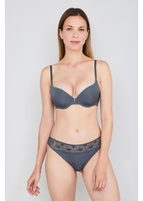 JOOP! Tanga JOOP "Beautiful", Damen, Gr. 38, grau (anthra), Obermaterial: 84% Polyamid, 16% Elasthan, k&ouml;rpernah, Unterhosen Tanga, mit Spitzen-Details im Cornflower-Design