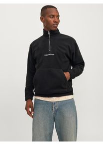 Jack & Jones Sweatshirt JACK & JONES "JORVESTERBRO FLEECE QUARTER ZIP NOOS", Herren, Gr. L, schwarz, angeraute Sweatware, Obermaterial: 100% Polyester, unifarben, relaxed fit h&uuml;ftlang, Rundhals, elastischer Bund, Sweatshirts Sweatshirt