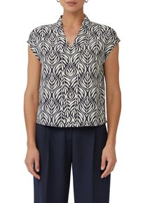 Kurzarmbluse s.Oliver BLACK LABEL, Damen, Gr. 34, blau, Web, Obermaterial: 100% Viskose, bedruckt, regular fit taillenbedeckt, V-Ausschnitt, Blusen Kurzarmbluse, mit All-Over Print