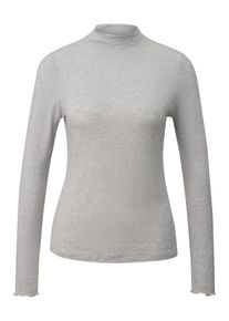 comma, Langarmshirt "semitransparente Optik", Damen, Gr. 44, grau (graumelange), Single Jersey, Obermaterial: 76% Lyocell, 19% Wolle, 5% Elasthan, COMMA CASUAL IDENTITY, slim fit h&uuml;ftlang, Rundhals, Shirts Langarmshirt, hoher Rundhalsausschnitt, casual, slim fit, mit Wolle