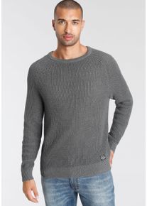 Rundhalspullover Bruno Banani, Herren, Gr. M (48/50), grau (anthrazit meliert), Strick, Obermaterial: 50% Baumwolle, 50% Polyacryl, meliert, regular fit, Rundhals, Raglan&auml;rmel Rippb&uuml;ndchen, Pullover Rundhalspullover, mit besonderer Struktur