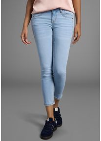 7/8-Jeans Arizona "mit Keileins&auml;tzen", Damen, Gr. 46, N-Gr, blau (bleached), Denim/Jeans, Obermaterial: 76% Baumwolle, 16% Polyester, 7% Viskose, 1% Elasthan, Basic, skinny fit 7/8-L&auml;nge, Jeans 7/8-Jeans, extra-enger Schnitt, Used-Look-Waschung, niedrige Leibh&ouml;he
