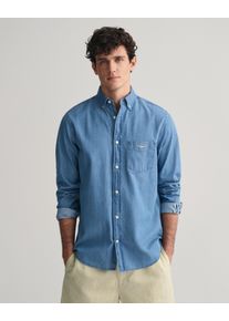 Langarmhemd Gant "Regular Fit Denimhemd Jeanshemd pflegeleicht", Herren, Gr. XL, N-Gr, blau (semi light blau), Web, Obermaterial: 100% Baumwolle, regular fit, Hemden Langarmhemd