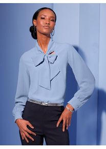 CR&Eacute;ATION L Langarmbluse CREATION L, Damen, Gr. 42, blau (bleu), 100% Polyester, unifarben, V-Ausschnitt, Blusen Langarmbluse