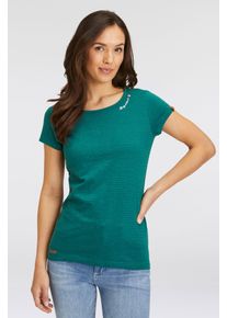 Kurzarmshirt Ragwear "MINT STRIPES O", Damen, Gr. L (40), gr&uuml;n (dunkelgr&uuml;n), Single Jersey, Obermaterial: 97% Baumwolle, 3% Polyester, bedruckt, geringelt, gestreift, kontrastfarbene Details, mehrfarbig, Basic normal, Rundhals, Shirts Kurzarmshirt, im Streifen-Ringel-Design, Topseller