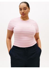 T-Shirt Tommy Hilfiger Curve "CRV SLIM CODY C-NK SS", Damen, Gr. 48, fine stripe pink, ecru, Single Jersey, Obermaterial: 100% Baumwolle, gestreift, regular fit normal, Rundhals, Shirts T-Shirt, in gro&szlig;en Gr&ouml;&szlig;en