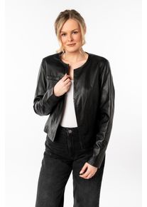 Lederjacke Mauritius "MWLelia", Damen, Gr. XS, schwarz, Obermaterial: 100% Schafsleder. Futter: 100% Baumwolle. &Auml;rmelfutter: 100% Polyester, unifarben, regular fit normal, Rundhals, Jacken Lederjacke, kragenlos