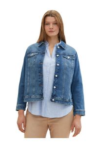 Jeansjacke Tom Tailor PLUS, Damen, Gr. 52, blau (blau denim), Denim/Jeans, Obermaterial: 98% Baumwolle, 2% Elasthan, unifarben, normal h&uuml;ftbedeckend, Rundhals, 1-Knopf-Manschette, Jacken Jeansjacke, mit Knopfleiste und Stretch