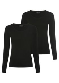 Langarmshirt YSABEL MORA, Damen, Gr. M, schwarz, Single Jersey, Obermaterial: 95% Baumwolle, 5% Elasthan, figurbetont h&uuml;ftlang, Rundhals, Shirts Langarmshirt, Rundhals-Ausschnitt, weich, Baumwollmix, elastisch
