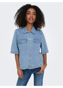 Jeansbluse Only "ONLBELLE S/S SHIRT DNM GUA NOOS", Damen, Gr. XL, light blau denim, Denim/Jeans, Obermaterial: 100% Baumwolle, unifarben, regular fit h&uuml;ftlang, Blusen Jeansbluse, mit Halbarm
