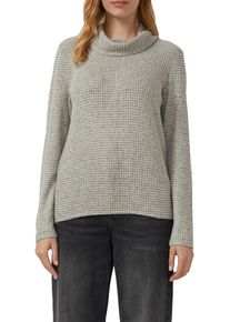 Langarmshirt s.Oliver, Damen, Gr. 40, stone grau check, Strick, Obermaterial: 75% Viskose, 22% Polyester, 3% Elasthan, Strukturmuster, unifarben, relaxed fit normal, ohne Ausschnitt, Shirts Langarmshirt, mit Rollkragen