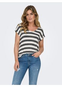 V-Shirt Only "ONLLIRA LIFE S/S V-NECK TOP JRS NOOS", Damen, Gr. XL, schwarz stripes:cloud dancer, Jersey, Obermaterial: 95% Viskose, 5% Elasthan, gestreift, regular fit normal, V-Ausschnitt, Shirts V-Shirt, Topseller
