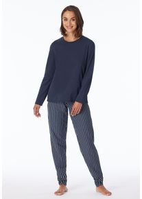 Schlafanzug uncover by Schiesser "Uncover Nightwear", Damen, Gr. 38, 835, blau, Single Jersey, Obermaterial: 100% Baumwolle, bequem lang, Rundhals, Homewear-Sets Schlafanzug, mit Rundhalsausschnitt, Langarm, Single Jersey-Qualit&auml;t