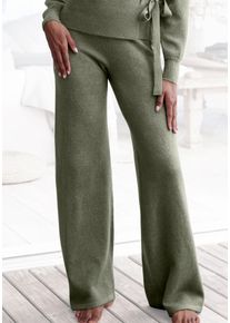 Strickhose Lascana, Damen, Gr. 44/46, N-Gr, gr&uuml;n, Strick, Obermaterial: 52% Polyester, 44% Polyacryl, 4% Elasthan, meliert, unifarben, bequem lang, Hosen Strickhose, mit Rippb&uuml;ndchen, Loungewear