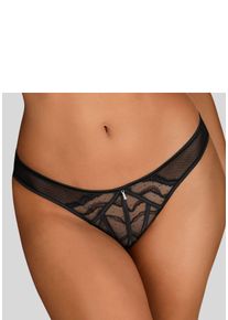 Tanga Lascana, Damen, Gr. 40/42, schwarz, Spitze, Obermaterial: 49% Polyamid, 36% Polyester, 15% Elasthan, Unterhosen Tanga, mit dekorativen Satinb&auml;ndern, transparente Unterw&auml;sche, Reizw&auml;sche