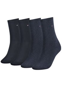 Socken Tommy Hilfiger "TH WOMEN 4P SOCK ECOM", Damen, Gr. 39-42, blau (jeans), Baumwollmischung, unifarben, normal, Socken Socken, mit Logostickerei