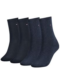 Socken Tommy Hilfiger "TH WOMEN 4P SOCK ECOM", Damen, Gr. 35-38, blau (jeans), Baumwollmischung, unifarben, normal, Socken Socken, mit Logostickerei