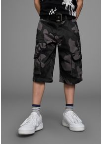 Shorts Kidsworld "2tlg. Bermudas+G&uuml;rtel", Jungen, Gr. 176, N-Gr, grau (grau tarnfarben), Web, Obermaterial: 100% Baumwolle, tarnfarben, bequem, Hosen Shorts, mit Textilg&uuml;rtel