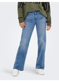 High-waist-Jeans Only "ONLJUICY-WAUW HW WIDE DNM GUA113 NOOS", Damen, Gr. L, L&auml;nge 34, medium blau denim, Denim/Jeans, Obermaterial: 64% Baumwolle, 31% Polyester, 3% Viskose, 2% Elasthan, unifarben, lang, Jeans High-waist-Jeans