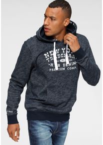 H.I.S. Kapuzensweatshirt H.I.S, Herren, Gr. XL (56/58), blau (marine, meliert), angeraute Sweatware, Obermaterial: 55% Baumwolle, 45% Polyester, meliert, normal, Rundhals, Rippb&uuml;ndchen, Sweatshirts Kapuzensweatshirt, Langarm, lockere Passform, mit Print, Kapuze