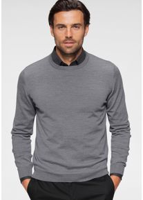 Rundhalspullover OLYMP "OLYMP Strick Casual", Herren, Gr. L, grau (silbergrau), Obermaterial: 100% Schurwolle, normal, Rundhals, Pullover Rundhalspullover, moderner Strickpullover