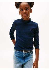 Langarmshirt Tommy Hilfiger "MOCK NECK TOP LS", M&auml;dchen, Gr. 12 (152), blau (schwarz night navy), Single Jersey, Obermaterial: 95% Baumwolle, 5% Elasthan, unifarben, regular fit normal, Rundhals, eingesetzt gewellter Abschluss, Shirts Langarmshirt, Kinder bis 16 Jahre