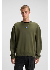 Rundhalspullover HUGO BLUE "San Casey", Herren, Gr. L, gr&uuml;n (open gr&uuml;n345), Strick, Obermaterial: 50% Baumwolle, 50% Polyacryl, unifarben, relaxed fit normal, Rundhals, B&uuml;ndchen, Pullover Rundhalspullover, relaxed fit