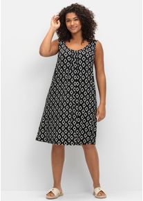 Sommerkleid sheego "Strandkleid", Damen, Gr. 58, Normalgr&ouml;&szlig;en, schwarz (schwarz bedruckt), 95% Viskose, 5% Elasthan, gemustert, knielang, Rundhals, Kleider Sommerkleid