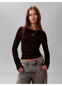 Langarmshirt Calvin Klein Jeans, Damen, Gr. XS (36), schwarz, Web, Obermaterial: 70% Viskose, 26% Polyamid, 4% Elasthan, unifarben, figurbetont taillenbedeckt, Rundhals, eingesetzt abgesteppte Kante, Shirts Langarmshirt, Figurbetonte Passform mit Rundhalsausschnitt