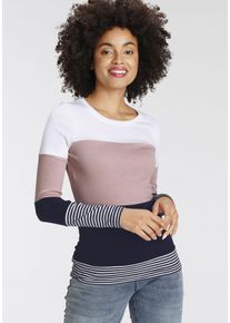 Longsleeve Kangaroos, Damen, Gr. 32/34, bunt (wei&szlig;, rose, marine), Rippware, Obermaterial: 100% Baumwolle, geringelt, gestreift, sehr figurbetont h&uuml;ftbedeckend, Rundhals, Shirts Longsleeve, mit Langarm, figurbetonte Passform, Colourblocking-Optik, Topseller