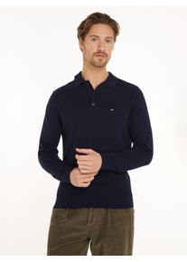 Polokragenpullover Tommy Hilfiger "PIMA ORG CTN CASHMERE LS POLO", Herren, Gr. 3XL, blau (desert sky), Strick, Obermaterial: 92% Baumwolle, 8% Kaschmir, unifarben, regular fit, Pullover Polokragenpullover, Flag-Stickerei auf Brust