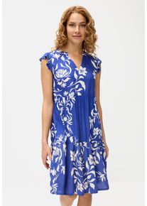 Sommerkleid Lascana, Damen, Gr. 46, N-Gr, creme, royal bedruckt, Web, Obermaterial: 100% Viskose, bedruckt, figurumspielend ca. Mitte Oberschenkel, V-Ausschnitt, Volant, Kleider Sommerkleid, mit Volants