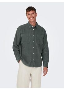 Only & Sons Langarmhemd ONLY & SONS "OS ONSALP RLX 2PKT WASHD COR", Herren, Gr. L, N-Gr, grau (castor gray), Cord, Obermaterial: 100% Baumwolle, unifarben, regular fit, Rundhals, 1-Knopf-Manschette, Hemden Langarmhemd