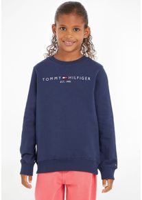 Sweatshirt Tommy Hilfiger "ESSENTIAL SWEATSHIRT", Jungen, Gr. 8/128, blau (marine), Obermaterial: 100% Baumwolle, bedruckt, Basic schmal, Rundhals, Rippb&uuml;ndchen, Sweatshirts Sweatshirt, f&uuml;r Jungen und M&auml;dchen