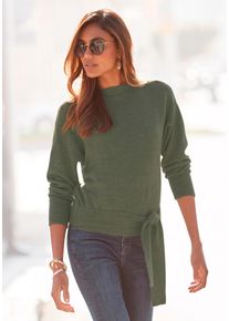 Rollkragenpullover Lascana, Damen, Gr. 44/46, gr&uuml;n (olivgr&uuml;n), Obermaterial: 73% Polyacryl, 24% Nylon, 3% Elasthan, unifarben, Rundhals, Pullover Rollkragenpullover, mit Bindeband an der H&uuml;fte