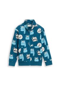 Sweatjacke Tom Tailor, Jungen, Gr. 128/134, bluish cozy monster design, Sweatware, Obermaterial: 100% Baumwolle, bedruckt, regular fit h&uuml;ftbedeckend, Rundhals, Flachstrickb&uuml;ndchen, Sweatjacken Sweatjacke, mit Allover-Monster-Print, f&uuml;r Kids
